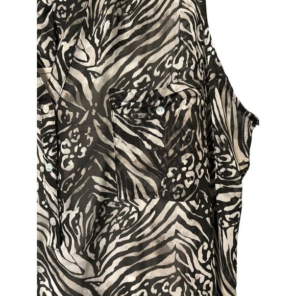 APT 9 Women's Sheer 2 Pc  Blouse Tunic 3X Gray Black Abstract Sleeveless Pockets - Picture 5 of 10